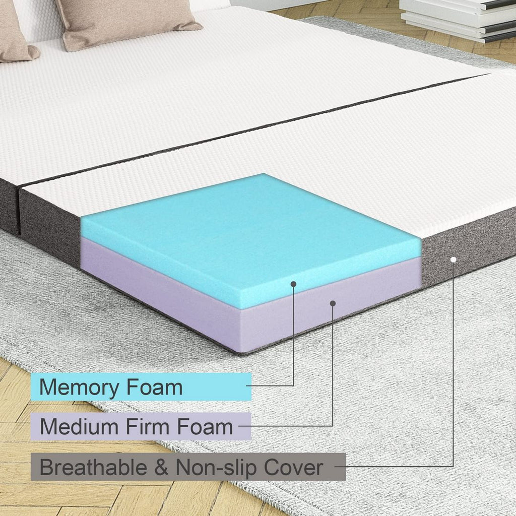 A display of the internal layered structure of the FoldEZ folding mattress