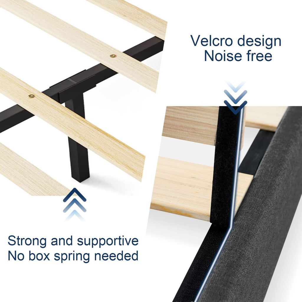 The Molblly Mabelle bed frame adopts Velcro assembly design, which is noise-free; the bracket is sturdy and has strong support without the need for a spring box