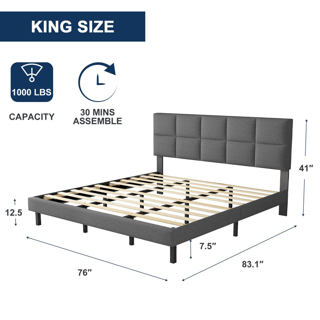 the size of Mabelle gray Bed Fram king size