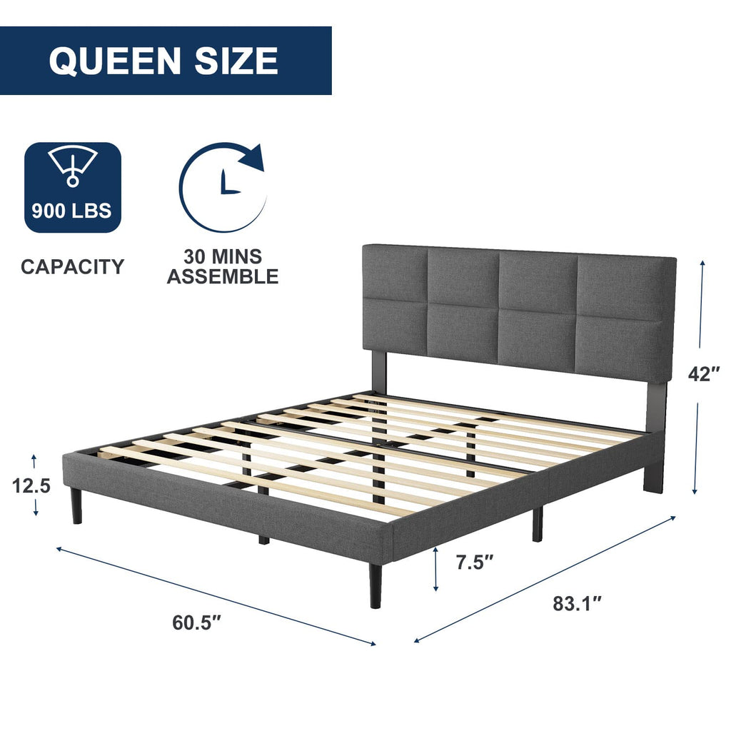 the size of Mabelle gray Bed Fram queen  size