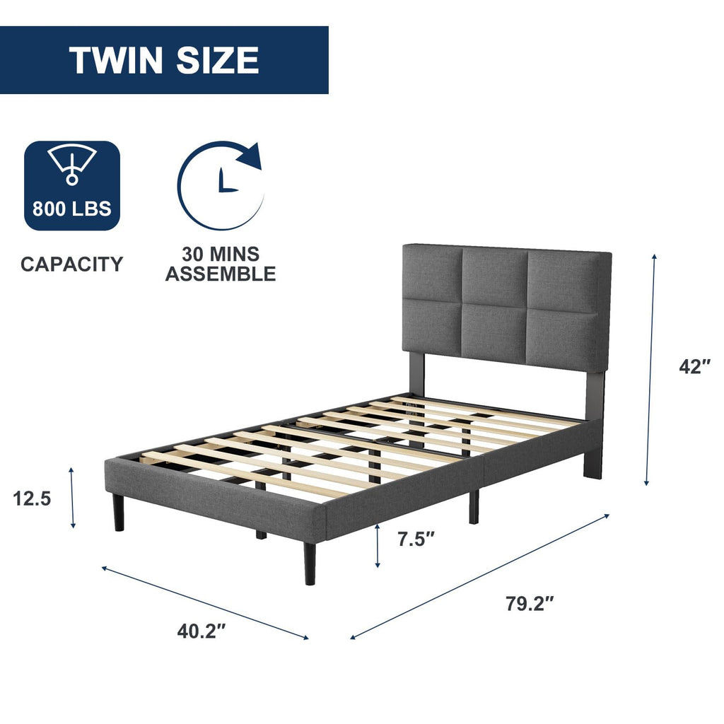 the size of Mabelle gray Bed Fram twin size
