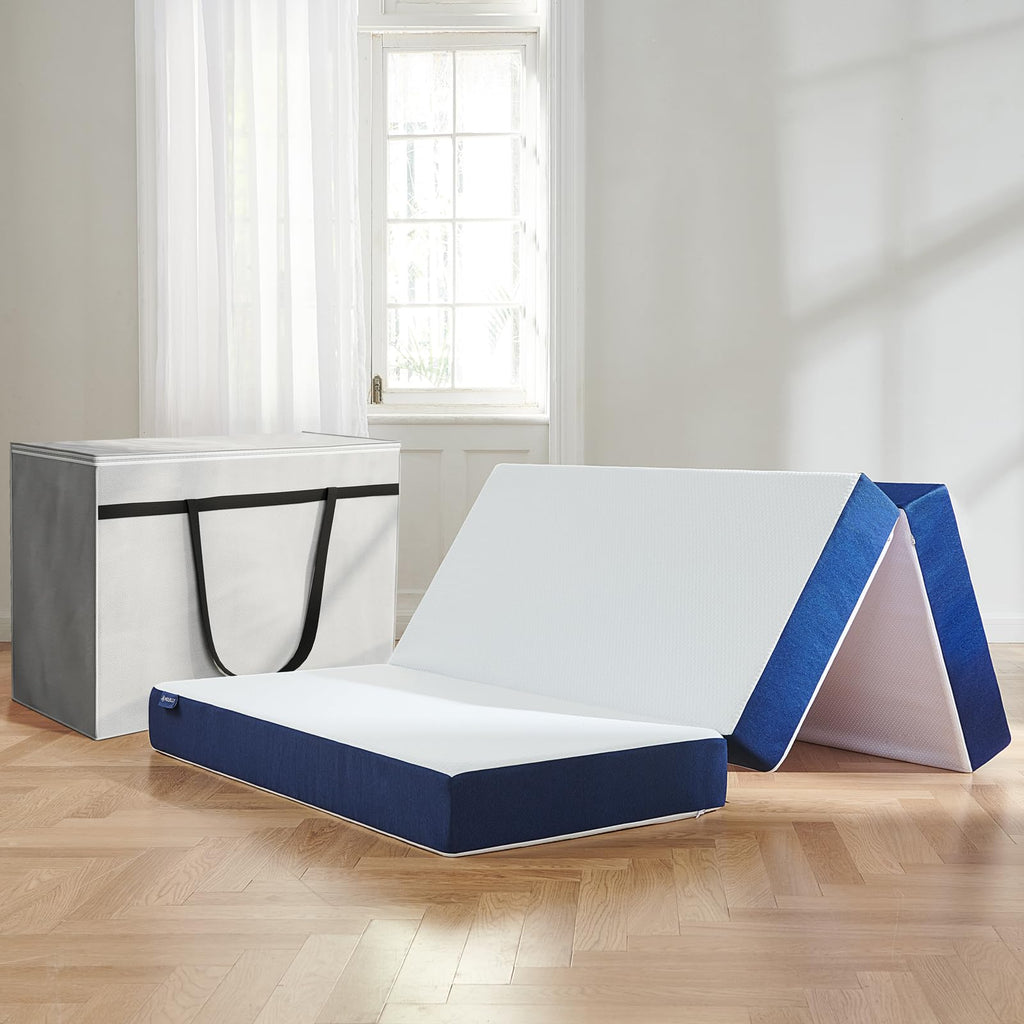 Tri-fold design of Vitality folding mattress for easy portability.