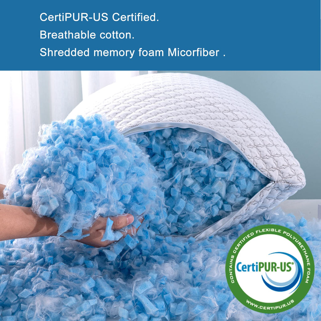 CertiPUR-US Certified. Breathable cotton. Shredded memory foam Micorfiber