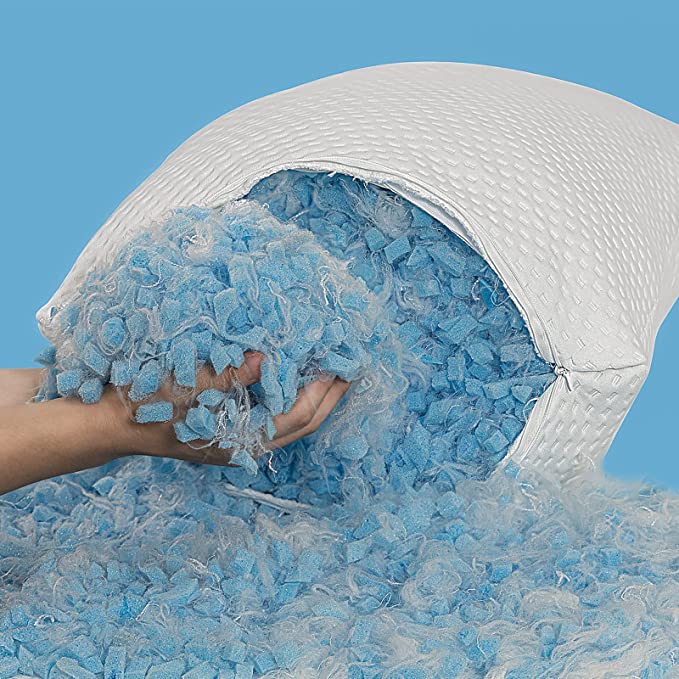 Neck Roll Pillow with Blue Shredded Foam Filling, Bonus Cover + Bag of 150g  Foam 880838462146
