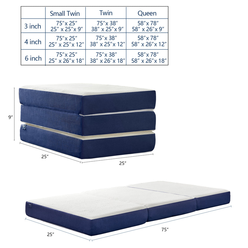 Molblly Tri-Fold Memory Foam Mattress,Blue&White